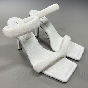 NEW Good American Shoes Womens 10.5 white terry slip on strappy heels summer